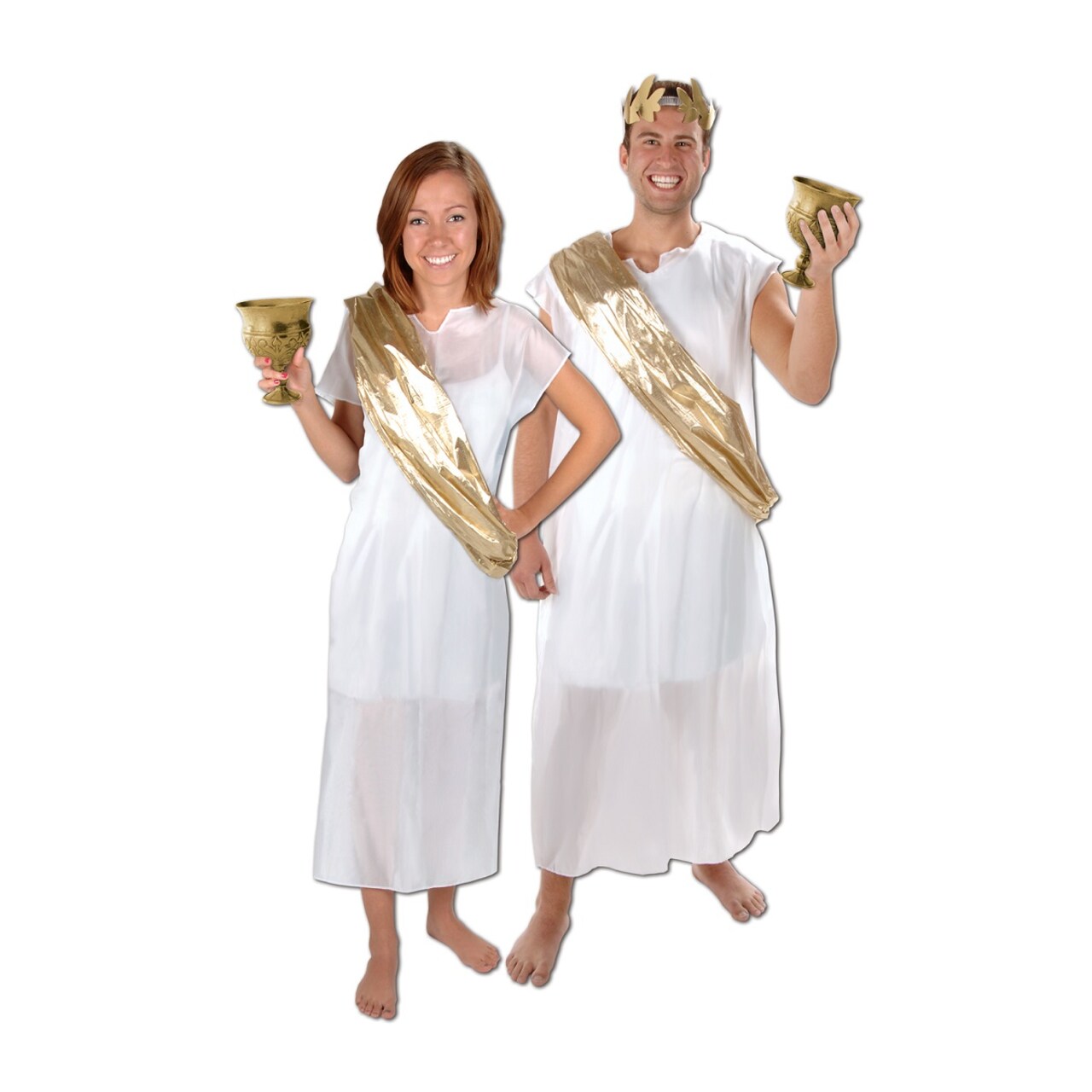 Party Central White and Gold Roman Toga and Sash Set Unisex Adult Halloween Costume - One Size